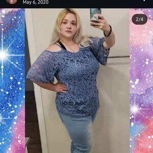 Kisses Light Blue Cold Shoulder lace top